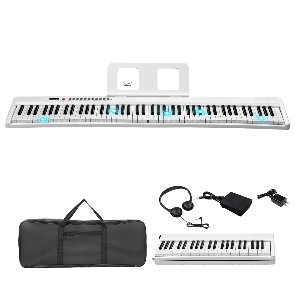 Tcbosik Foldable Piano Keyboard, 88 Key Semi Weighted Digital Piano with Bag, Headphone and MIDI Bluetooth for Beginner, White