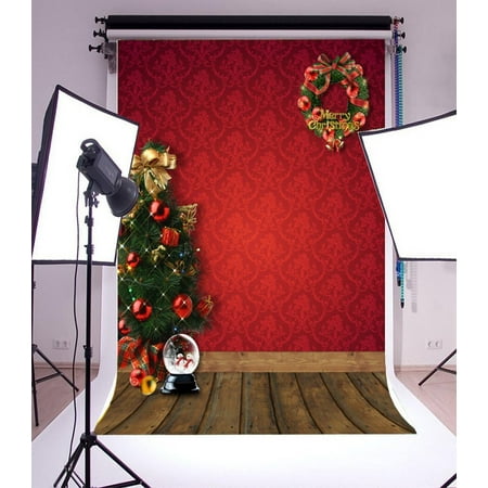 Image of HelloDecor 5x7ft Photography Backdrops Christmas Tree And Brown Board Photo Backgrounds Studio Props