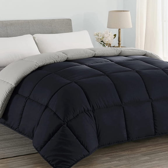 Seward Park Down Alternative Comforter Full/Queen Lightweight Duvet Cooling Summer Reversible Black/Gray