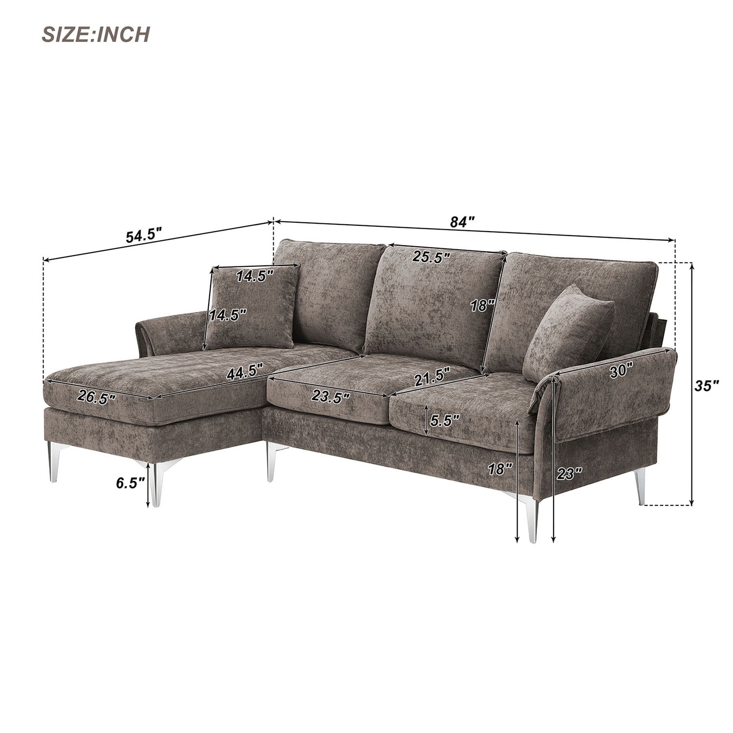 Kadyn 84 " Convertible Sectional Sofa, Modern Chenille L-Shaped Sofa Couch with Reversible Chaise Lounge and Pillows , Fabric Sofa for Living Room, Espresso Kadyn 84 " Convertible Sectional Sofa, Modern Chenille L-Shaped Sofa Couch with Reversible Chaise Lounge and Pillows , Fabric Sofa for Living Room, Espresso