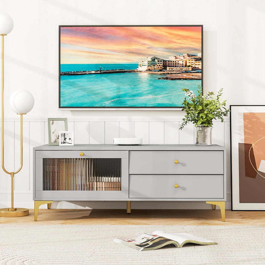 Spaco TV Stand with Compartment and Drawers for 55 Inch TV, TV Stand for Indoor as Home, Gray