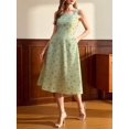 thumbnail image 7 of Vintage Elegant Women's Ditsy Floral Sleeveless Square Neck A-Line Midi Dress with Pockets and Button Detail, 7 of 7