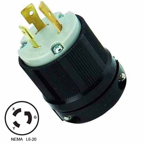 NEMA L620 Locking Plug, 20A 250V AC, 2 Pole 3 Wire, cUL Listed