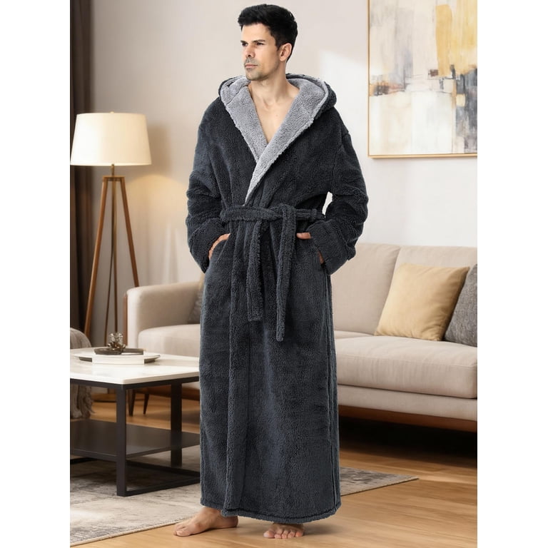 Amitofo Men's Hooded Fleece Bathrobe, Long photo 3