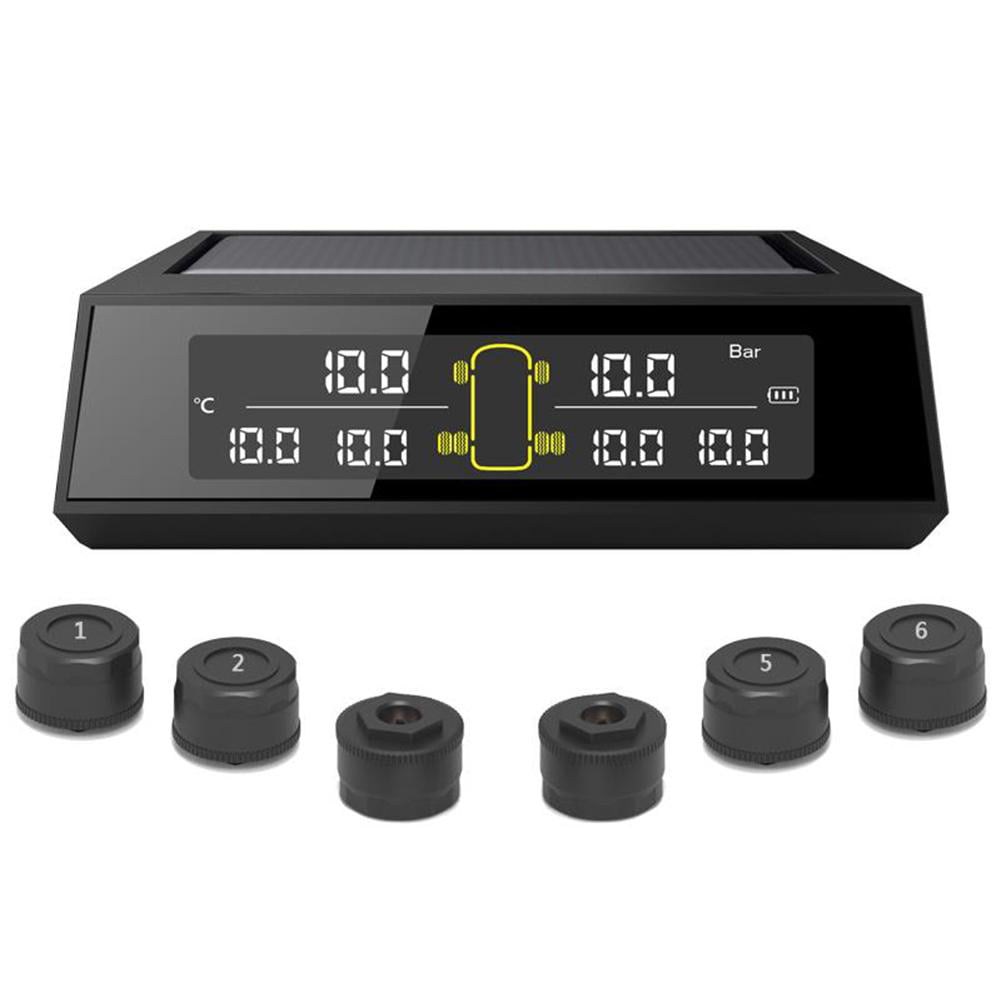 Car Dual Power Solar Wireless Tire Pressure Monitoring System LCD BAR PSI TPMS