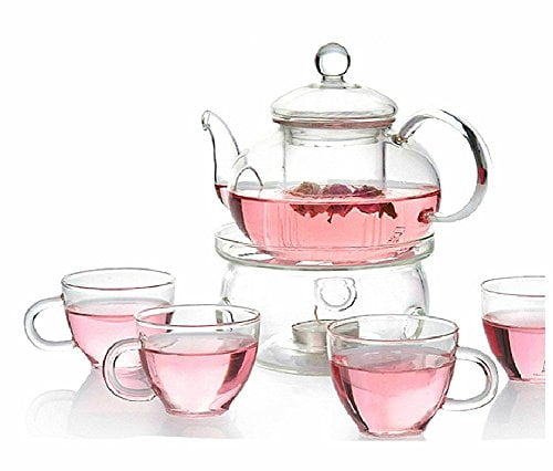 Slim Glass Flower Teapot Coffee Pot with Special Handle Glass infuser 