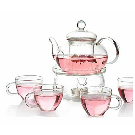 Personal Clear Heat Resistant Borosilicate Glass Teapot Tea Set & Infuser 400ml and 4 Handle Tea (Best Tea Press Pots)