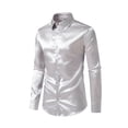 thumbnail image 2 of Frontwalk Men Dress Shirt Glossy Tops Luxury Mens Slim Fit Satin Silk Light Grey M, 2 of 4