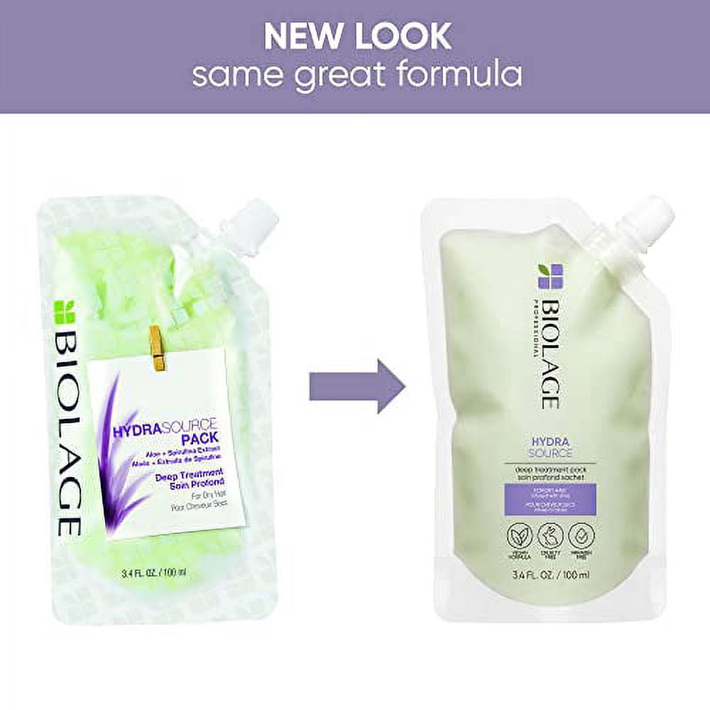 Biolage Hydra Source Deep Treatment Pack | Leave-In Hair Mask | Nourishes Dry Hair | With Aloe | Vegan & Paraben-Free | For Dry Hair | Vegan | Cruelty Free | Hair Treatment | 3.4 Fl. Oz