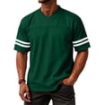 thumbnail image 2 of Laqbezok Men's V-Neck Varsity Stripe T-Shirt, Casual Short Sleeve Athletic Tee, Lightweight Breathable Fashion Pullover with Double Sleeve Stripes, 2 of 6
