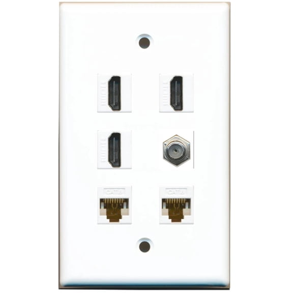Ultra Spec Cables 3 Port HDMI Coax 2 Cat6 Ethernet Wall Plate Solid
