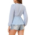 thumbnail image 4 of MODA NOVA Juniors Deep V Neck Drawstring Swiss Long Sleeves Blouse Tops Light Blue XS, 4 of 7