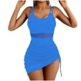 thumbnail image 3 of Kinrui Swimsuit for Women One Piece Swim Dress Tummy Control Swimsuits Slimming Mesh Beach Vacation Monokini Bathing Suits Blue,S, 3 of 4