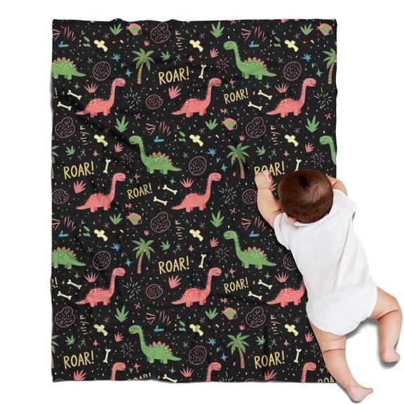 Black Cartoon Dinosaurs Roar Pattern Blanket,Comfortable Soft Flannel Throw Blanket,All Season,Warm Lightweight Blankets for Sofa Bed Couch Living Room Chair,30"x40"