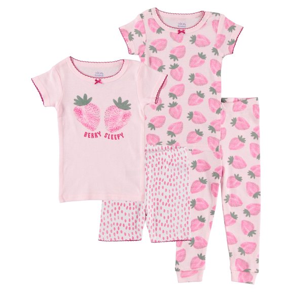 Cutie Pie Dreamers Baby Girl & Toddler Girl 4 PC Tight Fit Cotton Sleepwear Pajamas, Sizes 12 Months-4T 12M-4T