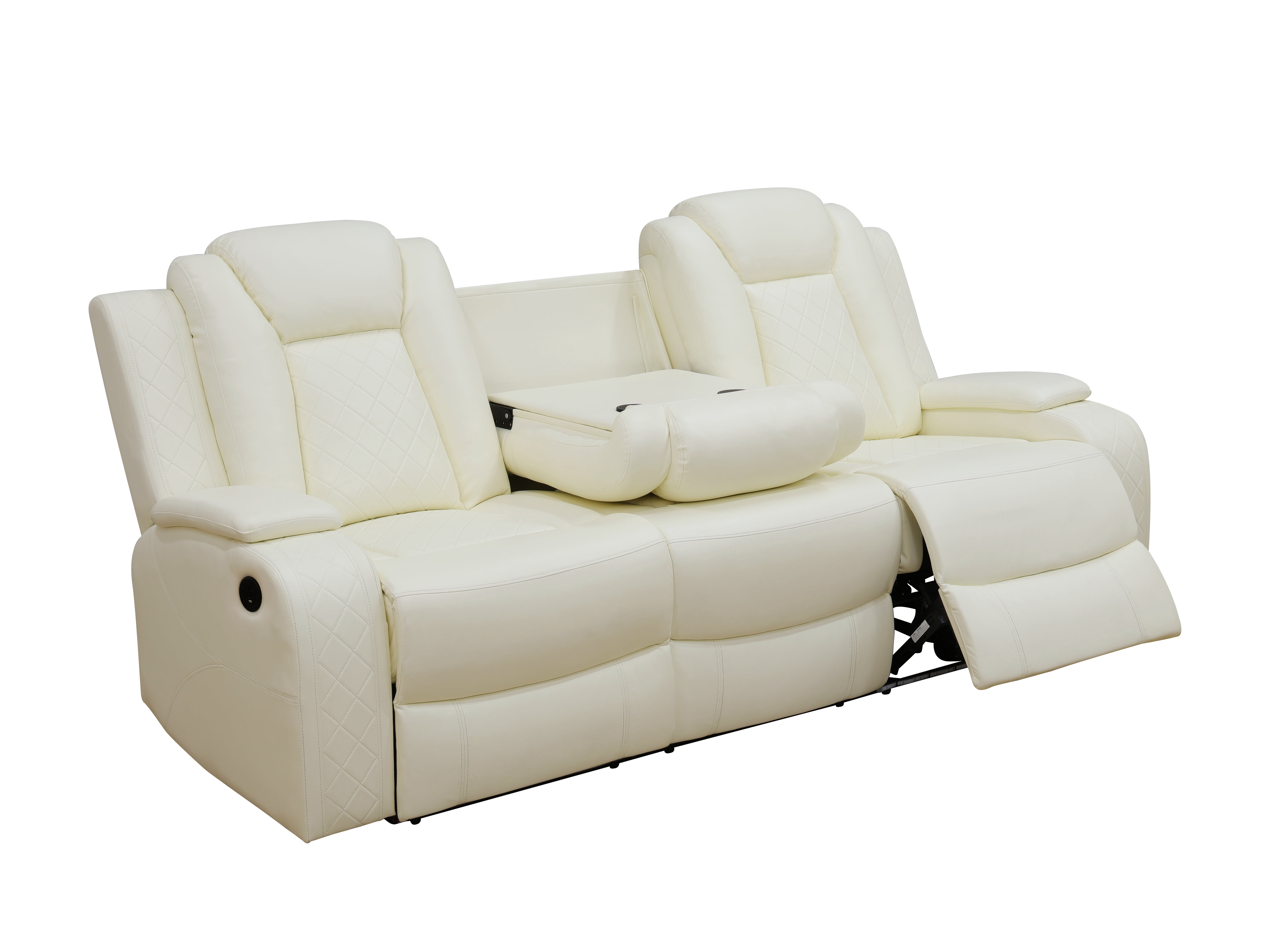 Gewnee Power Reclining Multifunctional Sofa with USB & Wireless Charging, Air Leather, Storage Console, Living Room,Off-white