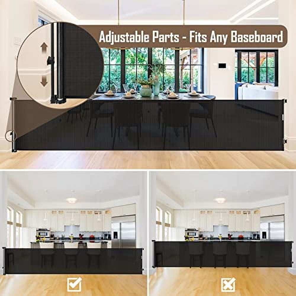 185 Inch Extra Long Baby Gates for Large Openings, Retractable Baby Gates Extra Wide Retractable Dog Gate Outdoor Retractable Gate Indoor Extra Large Dog Gate, Mesh Gates for Kids Or Pets, Black