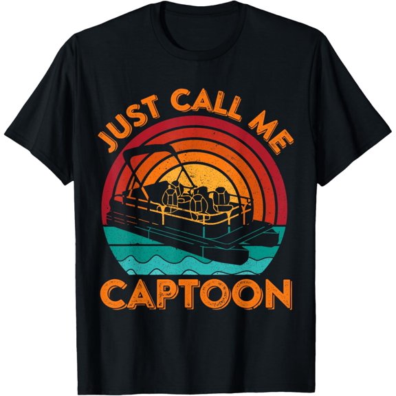 t-shirt Funny Pontoon Boat Captain Captoon Vintage Retro Sunset Boat T-Shirt mens,black,women,funny,journey,Crew Neck, Short Sleeve,printing