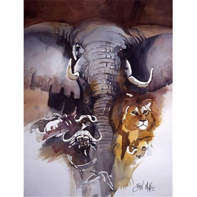 Elephant, Lion et Plus Drapeau en Toile Taille Maison