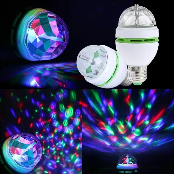 ZYLER- 2X E27 Rgb Crystal Ball Auto Rotating Led Stage Light Bulb Disco Party Bulb Lamp