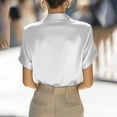 thumbnail image 7 of Xdegoge Satin Shirts for Women Deep V Neck Lapel Collar Short Dolman Sleeve Chic Elegant Evening Vibe Relaxed Fit Solid Asymmetrical Button Silky Flowy Summer Tops, 7 of 7