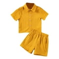 thumbnail image 1 of Baby Boy Summer Clothes Solid Color Ribbed Button Down Shirt Shorts Sets with Pockets Toddler Outfits Yellow 3-4 Years, 1 of 7