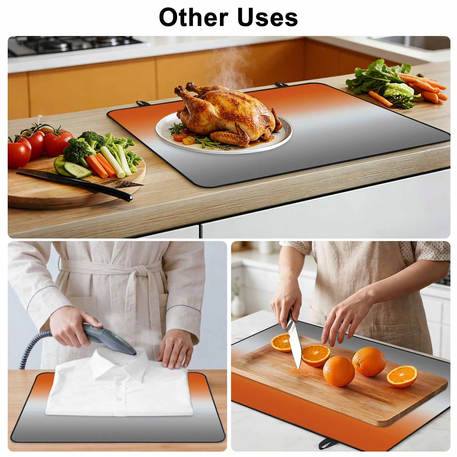 Burnt Orange Gray Ombre Stove Top Cover for Electric Stove, Heat-proof & Non Slip Glass Top Stove Cover Protector, Modern Gradient Abstract Art Kitchen Flat Cooktop Rubber Mat 24x21 Inches