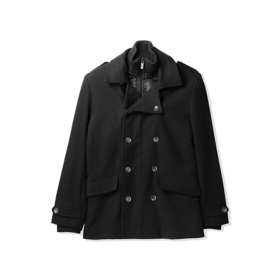 Hat and Beyond Mens Soft-Brushed Long Sleeve Eight-Buttons Peacoat with Detachable Zipper Bib