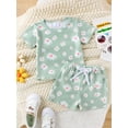 thumbnail image 5 of Toddler Girl 2 Piece Set, Round Neck Short Sleeve Daisy Print Tops + Elastic Waist Shorts Infant Baby Summer Clothes Outfits, 5 of 10