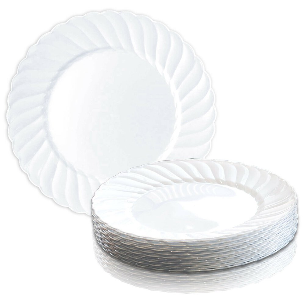 Smarty 9" White Classic Flair Disposable Plastic Buffet Plates 180ct