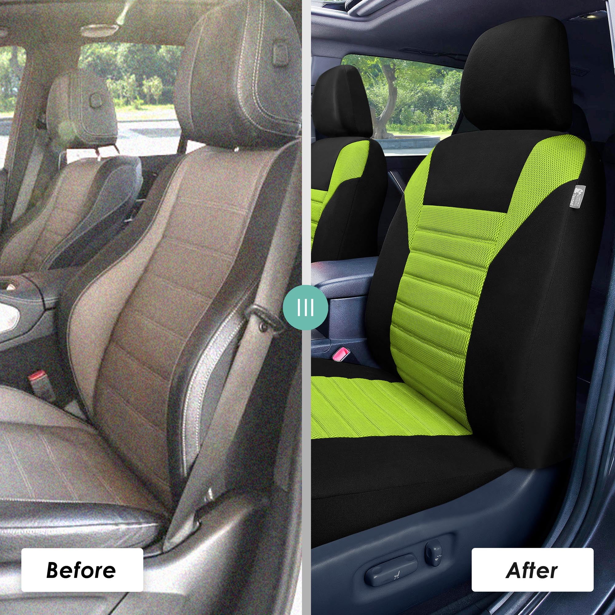 FH Group Car Seat Covers Premium 3D Air Mesh w/ Removable Headrest, Universal Fit Airbag Compatible for SUV, Sedan, Van Green - Front Set