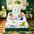 thumbnail image 5 of meiyoeat Woodland Dinosaur Twin Sheets for Boys Bedding, Pine Jungle Wildlife Bedding, White Green Navy, 3pcs, 1 Flat Sheet, 1 Fitted Sheet and 1 Pillowcase, 5 of 6