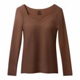 thumbnail image 2 of gbyLJF Womens Fleece Base Layer T-Shirt Solid Color Long Sleeve Tight Fitted Shirts Seamless Thermal Underwear Top with Chest Pads, 2 of 6