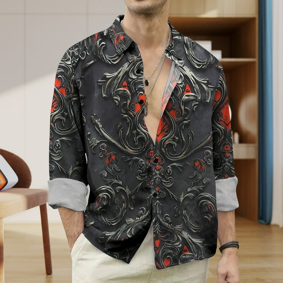 Men's Vintage Shirts Long Sleeve Casual Button Down Work Shirt Slim Fit Wedding Party Shirt