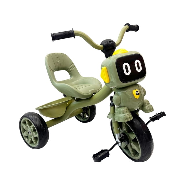 Triciclo Infantil De Robot Con Pedales, Luz y Música Cajuela verde