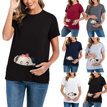 

Tejiojio Maternity/Labor/Nursing Clothing Clearance Pregnant Womans Solid Color Print Short Sleeve Woman Casual Clothe Top
