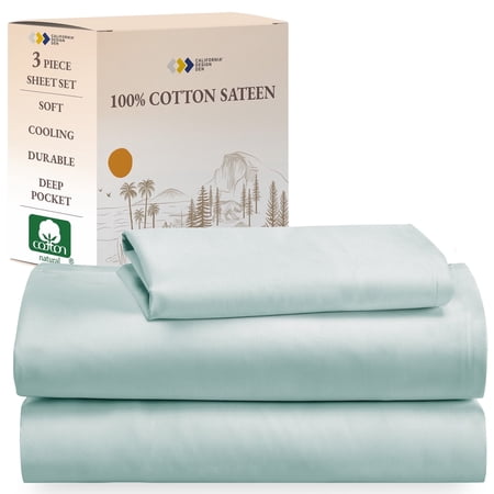california design den twin sheet - 100% cotton bed sheets set - soft cooling sheets - adult/teen 3 piece bedding and pillowcase  seafoam