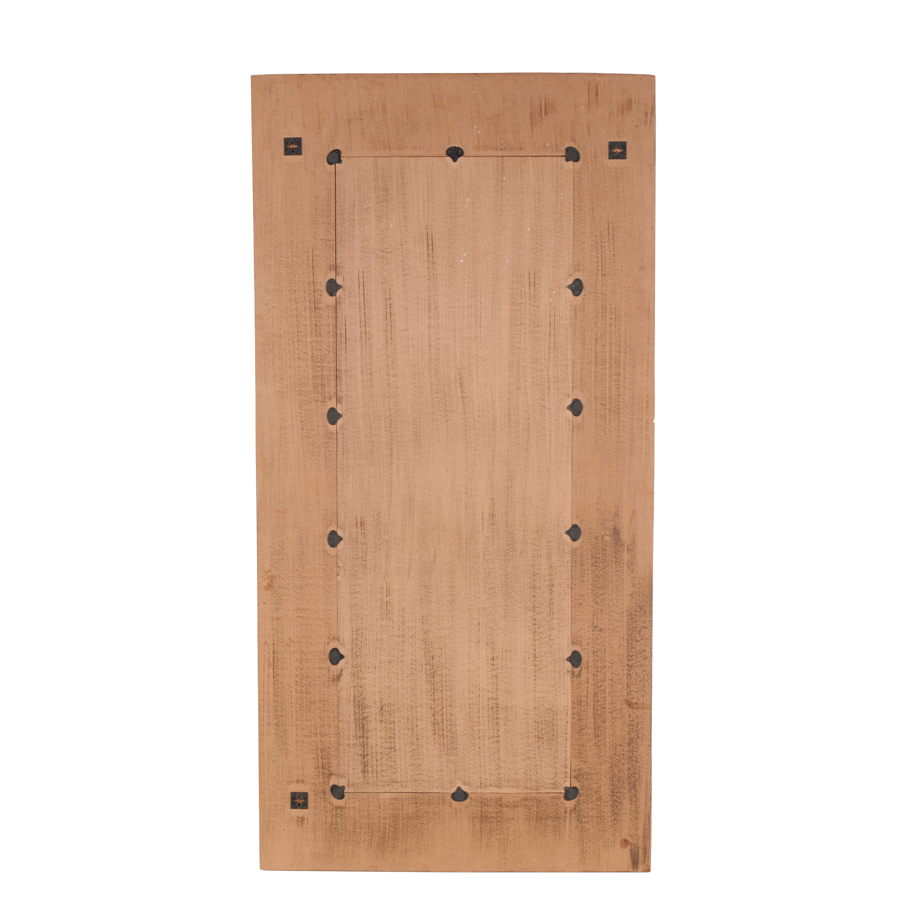 DecMode 36" x 72" Brown Mango Wood Geometric Handmade Dimensional Square Mosaic Floor Mirror with Natural Wood Grain Patterns