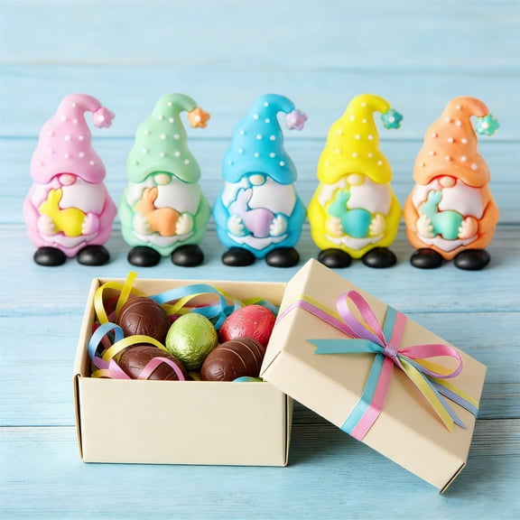 5pcs Easter Mini Gnome Figurines - Random Color Rabbit Gnome Statues for Home Decor/Egg Hunts/Gift Stuffers, Durable Small Ornaments for Easter Celebrations & Party Displays, Green
