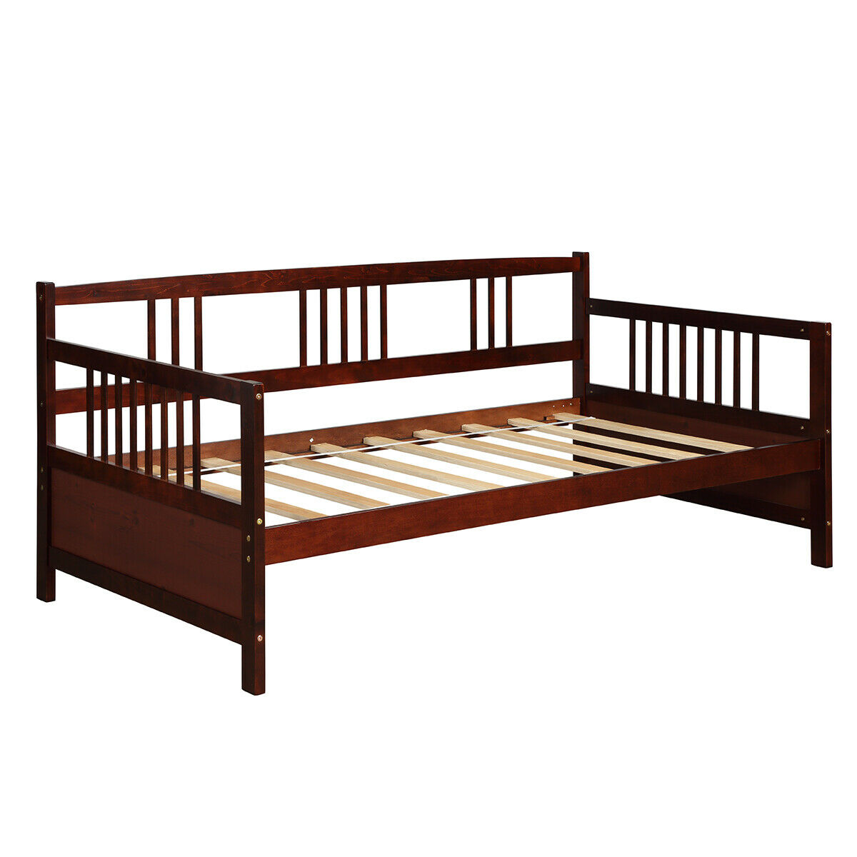 Gymax Twin Size Wooden Slats Daybed Frame Support Platform W/Rails ...