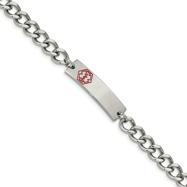 Stainless Steel Medical Alert Id 9.5 Inch Curb Chain Bracelet