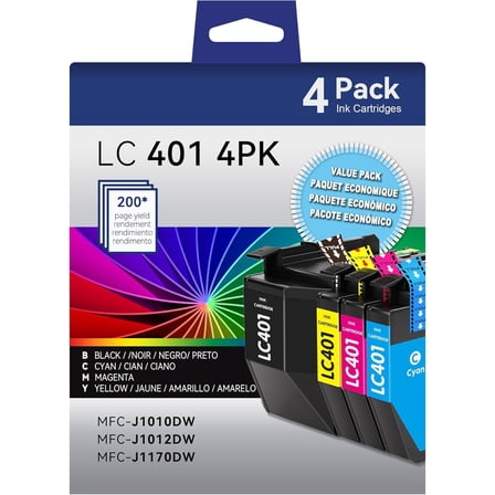 LC401 Ink Cartridge for Brother LC401 LC401XL for Brother MFC-J1010DW MFC-J1012DW MFC-J1170DW Printer (4 Pack)