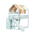 thumbnail image 5 of Harper & Bright Designs Full Size House Bed with Canopy and Slide, Wood Loft Bed with Built-in Bookshelves and Storage Staircase, Light Green, 5 of 9