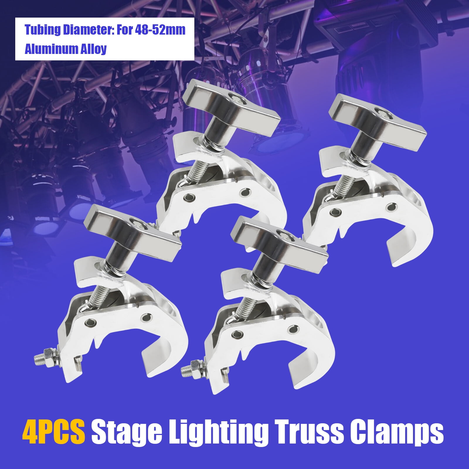 4pcs Light Truss Clamps DJ Lighting Clamp Global Mount Heavy Duty Alloy 330LBs Aluminum Alloy Applicable Tubing Diameter:40-52mm