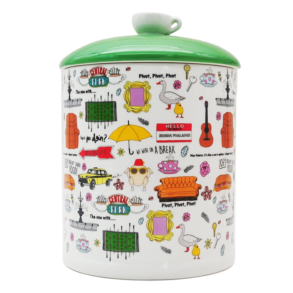 Friends Icon Quote Doodle Pattern Ceramic Canister Cookie Jar, Large