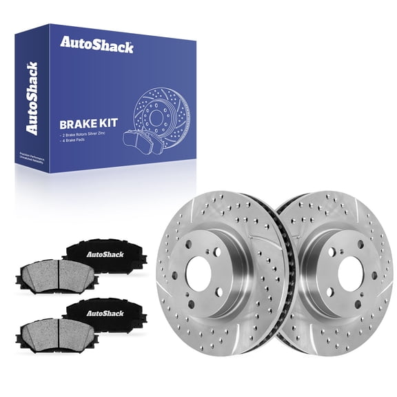 AutoShack Front Vented Drilled & Slotted Silver Zinc Coated Brake Rotors   Ceramic Pads 6-PC Brake Kit Replacement for 2006-2009 Toyota RAV4 SilverShield Pro 10.83" (275 mm)