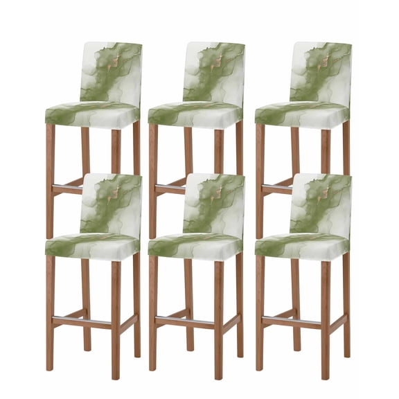 Sage Green Marble Bar Stool Covers Set of 6, Modern Ombre Abstract Ink Painting Art Stretch Washable Bar Chair Covers with Backs, Removable Pub Counter Height Chair Cover for Kitchen Dining Room Cafe