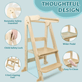 thumbnail image 3 of Foldable Toddler Kitchen Standing Tower, Baby Kitchen Helper with Safety Handles, Wooden Step Stool with 3 Adjustable Heights, Montessori Learning Tower for Kitchen Bathroom (Natural Colour), 3 of 7