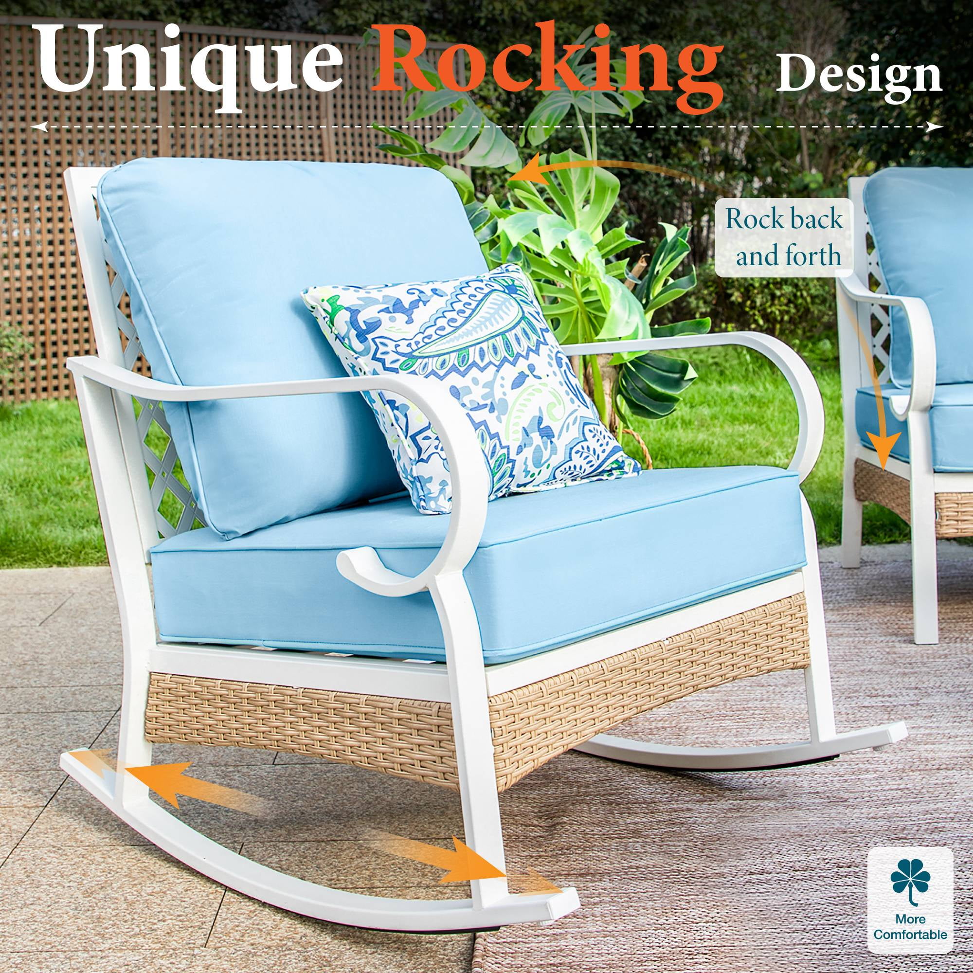 MF Studio 5-Seater Patio Conversation Set Metal Outdoor Furniture with Rocking Chair Sofa Blue