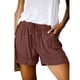 thumbnail image 1 of Pantalones cortos informales para mujer, pantalones cortos elásticos de cintura media con cierre de cordón, piernas anchas, pantalones cortos de verano con bolsillos laterales, rojo pardusco 3XL, 1 of 3